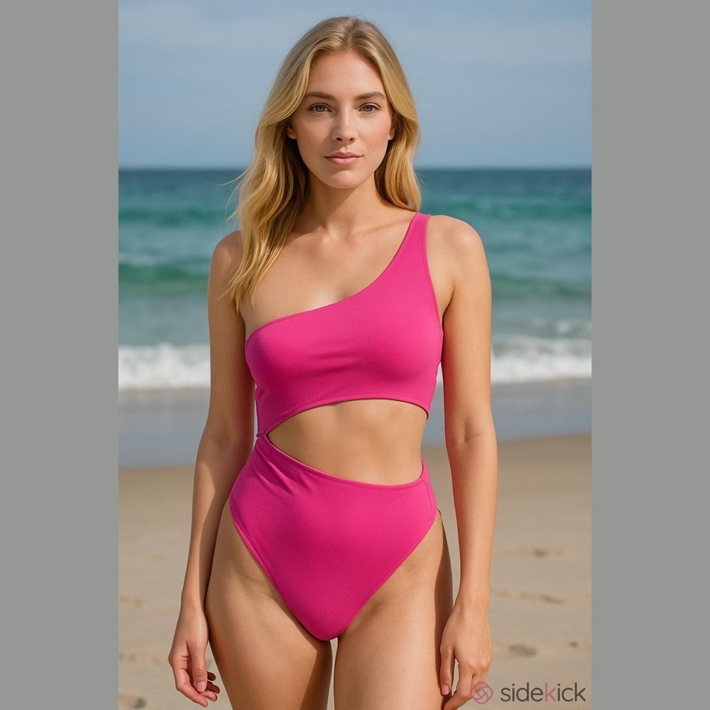 Vibrant Pink One Piece Asymmetrical Swimsuit